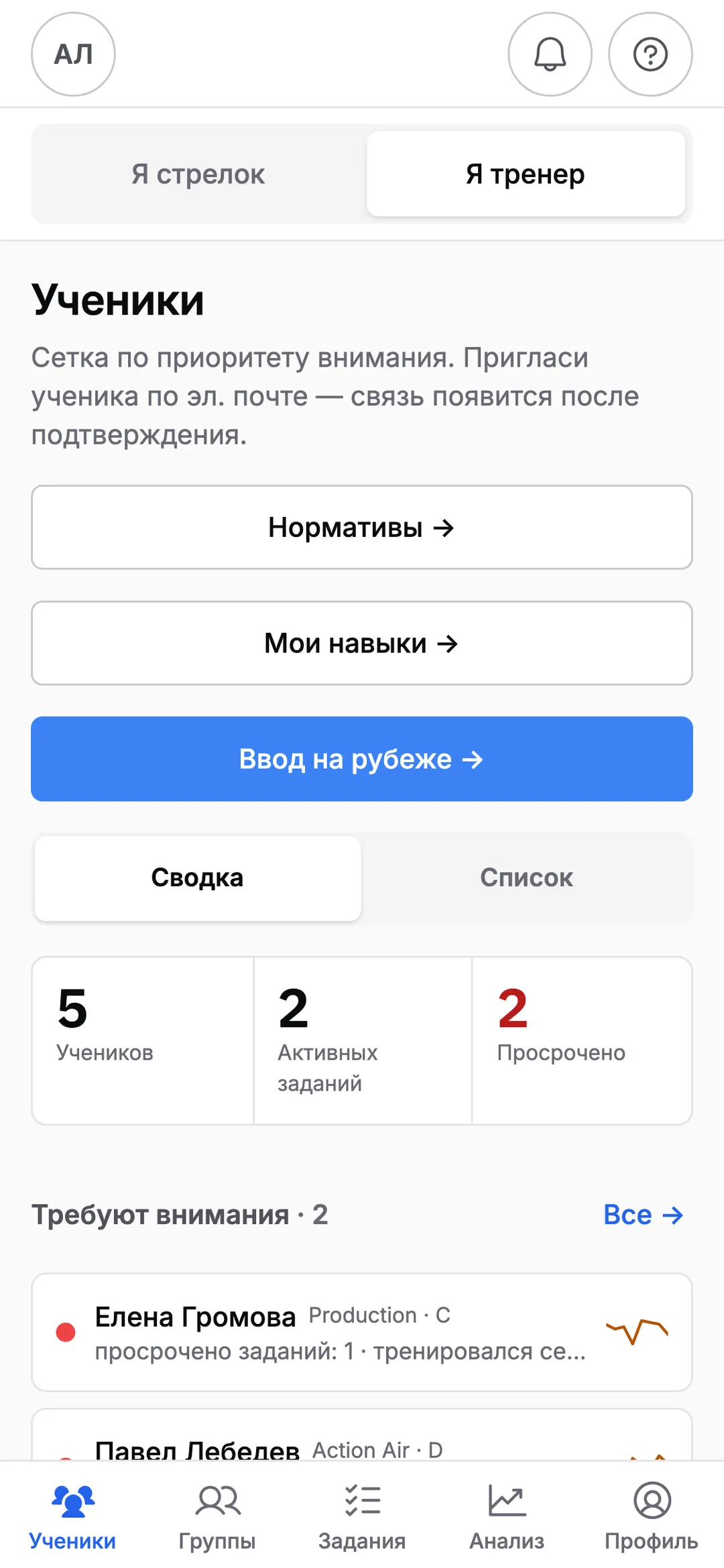 Сводка тренера